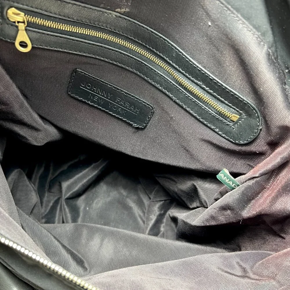 JOHNNY FARAH Black Leather/Nylon Backpack with Gold metal‎ Hardware